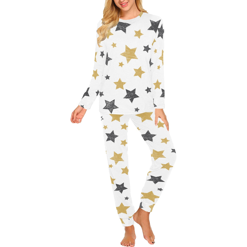 hand drawn gold black star pattern Women's All Over Print Pajama Set