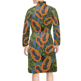 Colorful papaya tropical leaves Men's Long Sleeve Belted Night Robe