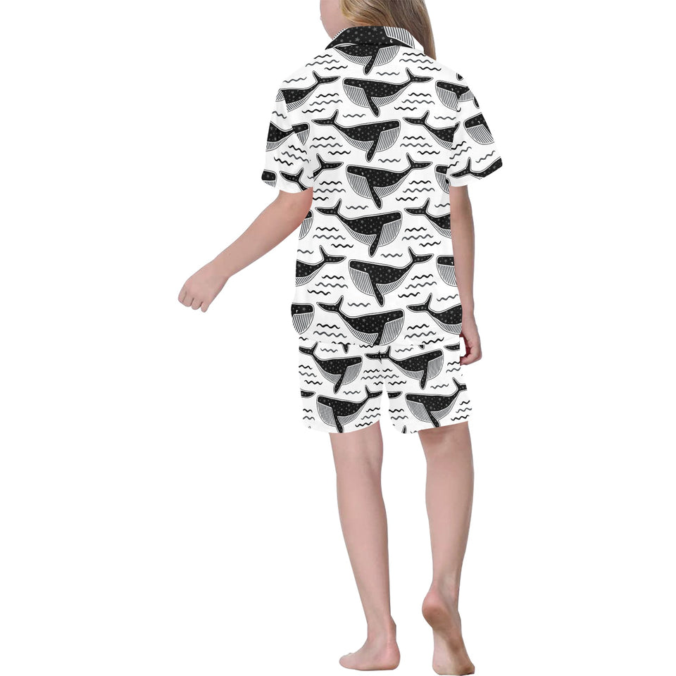 Black whale pattern Kids' Boys' Girls' V-Neck Short Pajama Set