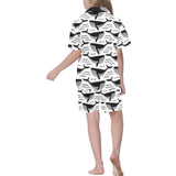 Black whale pattern Kids' Boys' Girls' V-Neck Short Pajama Set