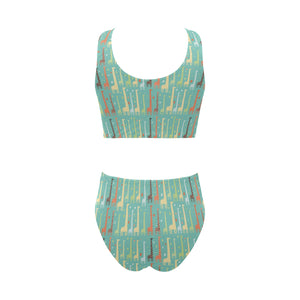 Giraffe Pattern Print Design 01 Chest Bowknot High Waisted Bikini Swimsuit