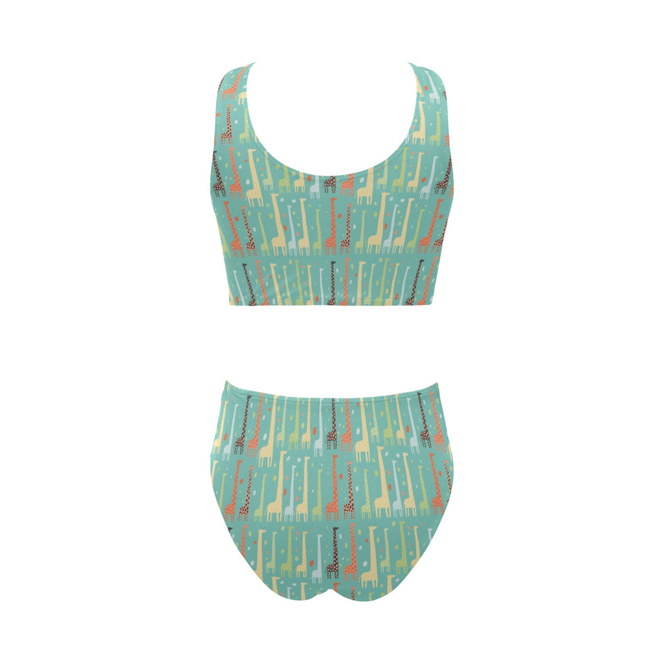 Giraffe Pattern Print Design 01 Chest Bowknot High Waisted Bikini Swimsuit