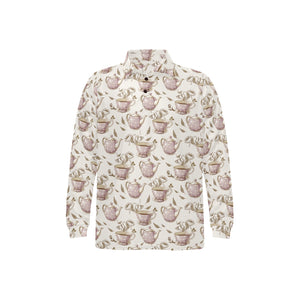 Tea pots Pattern Print Design 03 Men's Long Sleeve Polo Shirt