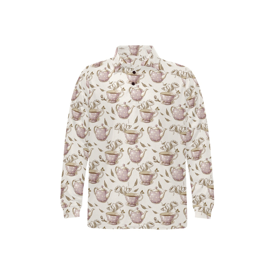 Tea pots Pattern Print Design 03 Men's Long Sleeve Polo Shirt