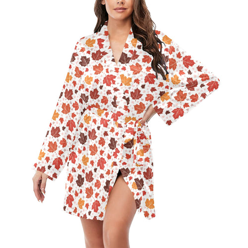 Colorful Maple Leaf pattern Women's Long Sleeve Belted Night Robe
