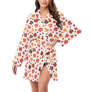 Colorful Maple Leaf pattern Women's Long Sleeve Belted Night Robe