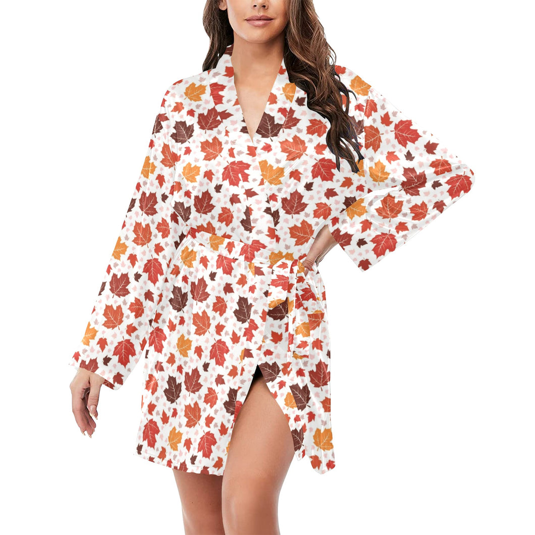 Colorful Maple Leaf pattern Women's Long Sleeve Belted Night Robe