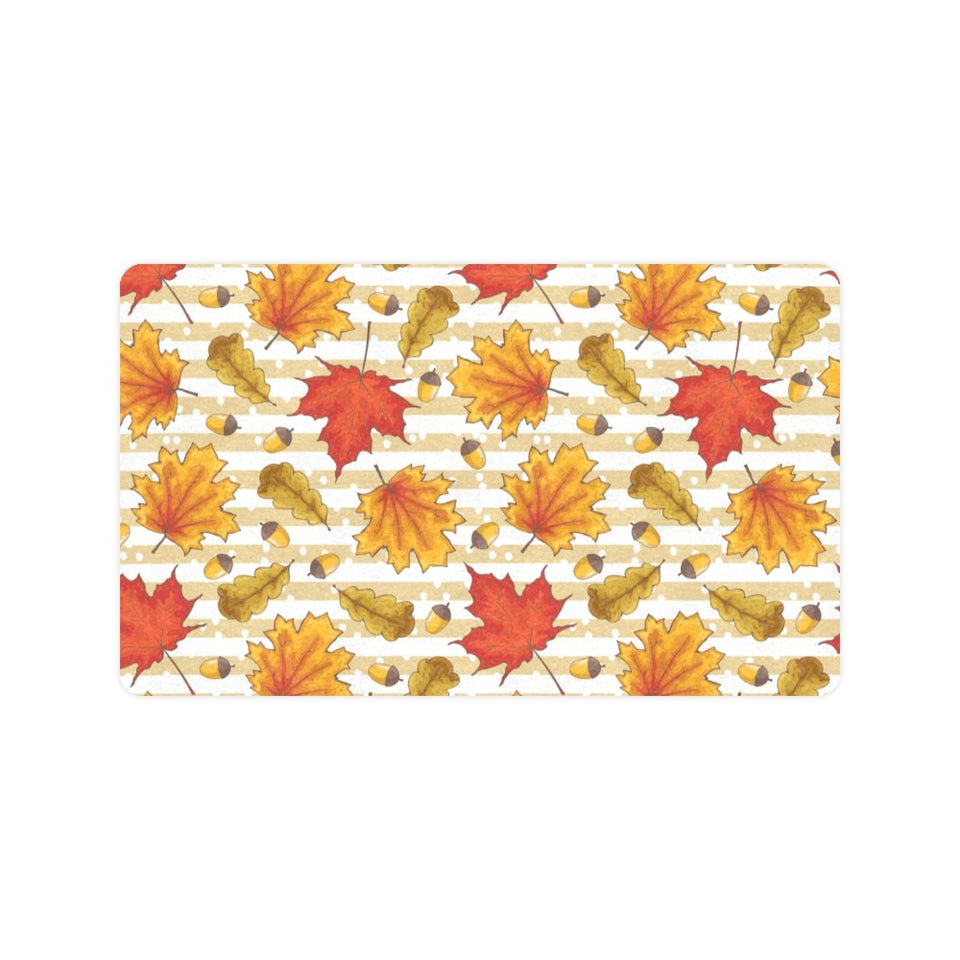 Maple leaf oak leaf acorns beige striped backgroun Doormat