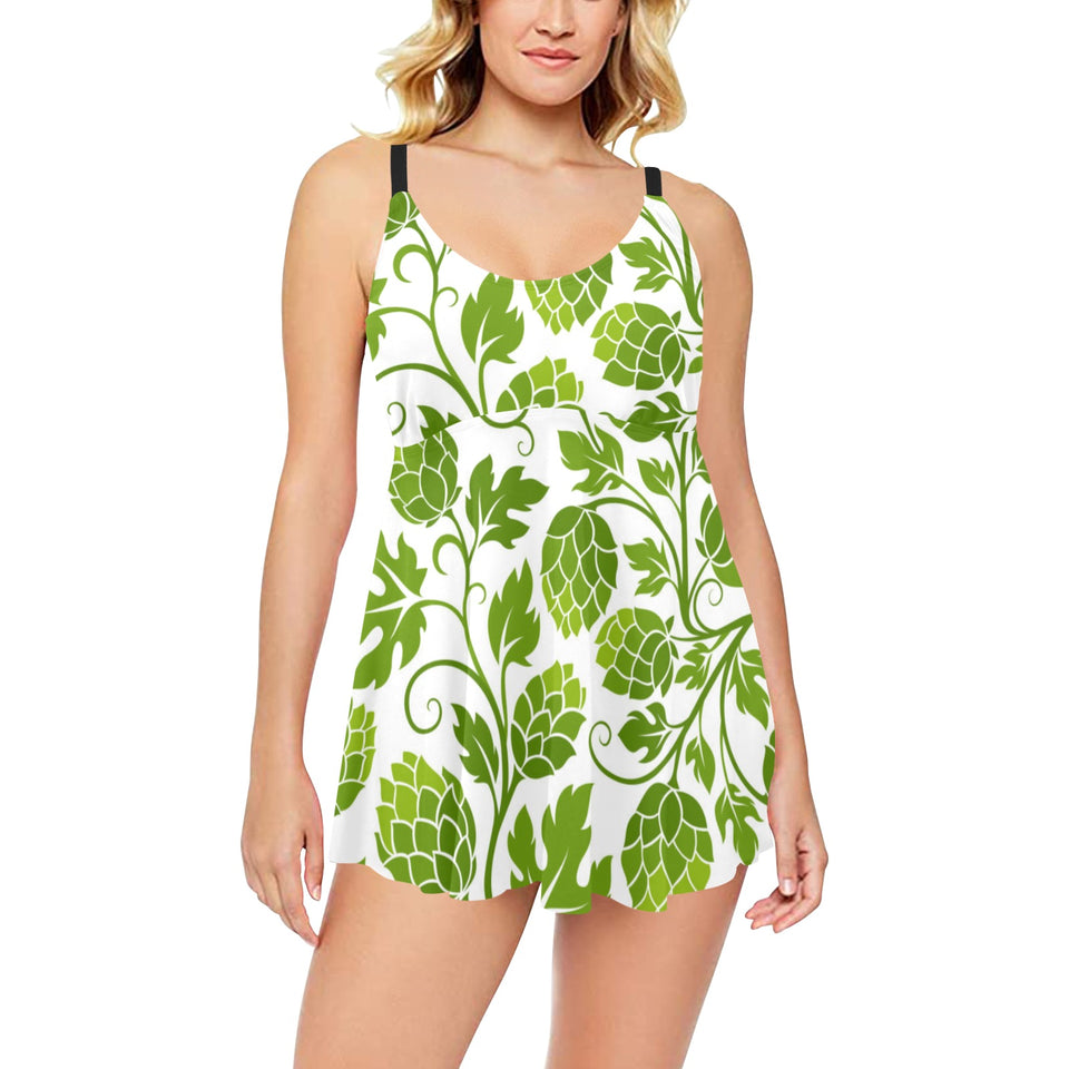 Hop design pattern Chest Sexy Pleated Two Piece Swim Dress