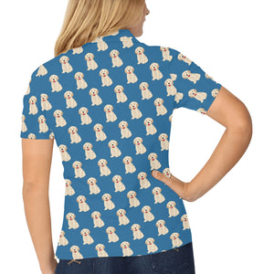 Golden Retriever Pattern Print Design 03 Women's All Over Print Polo Shirt