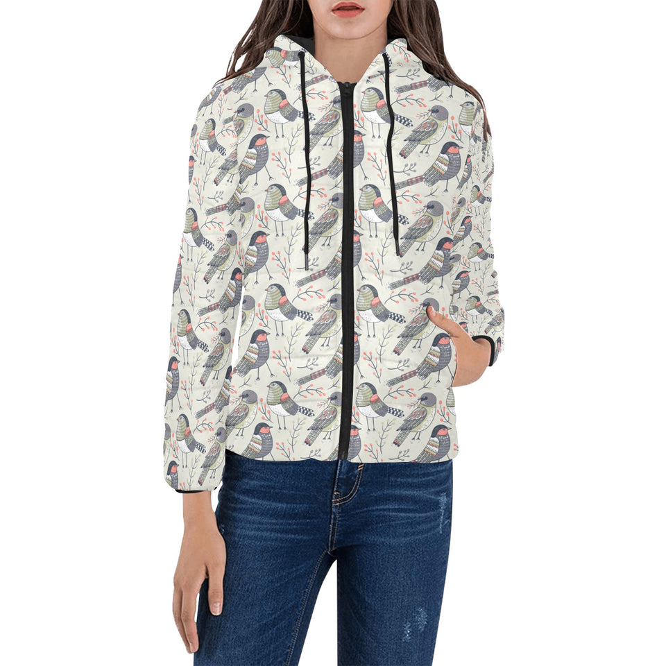Pigeon Pattern Print Design 04 Women's Padded Hooded Jacket