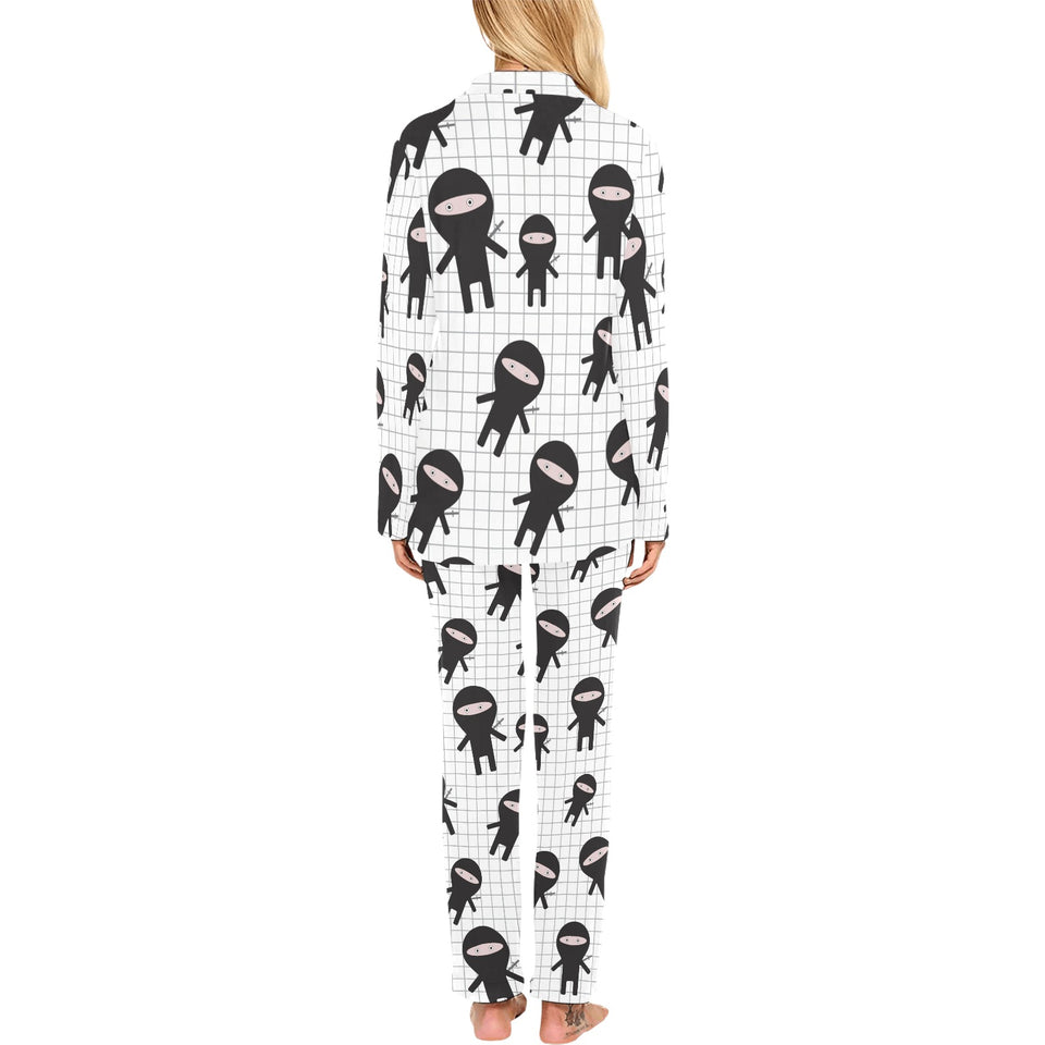Ninja pattern plaid background Women's Long Pajama Set