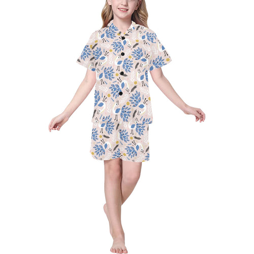 Cute peacock pattern Kids' Boys' Girls' V-Neck Short Pajama Set