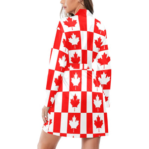 Canada Pattern Print Design 05 Women's Long Sleeve Belted Night Robe