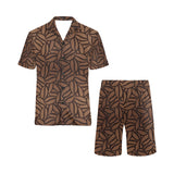 coffee bean pattern Men's V-Neck Short Pajama Set