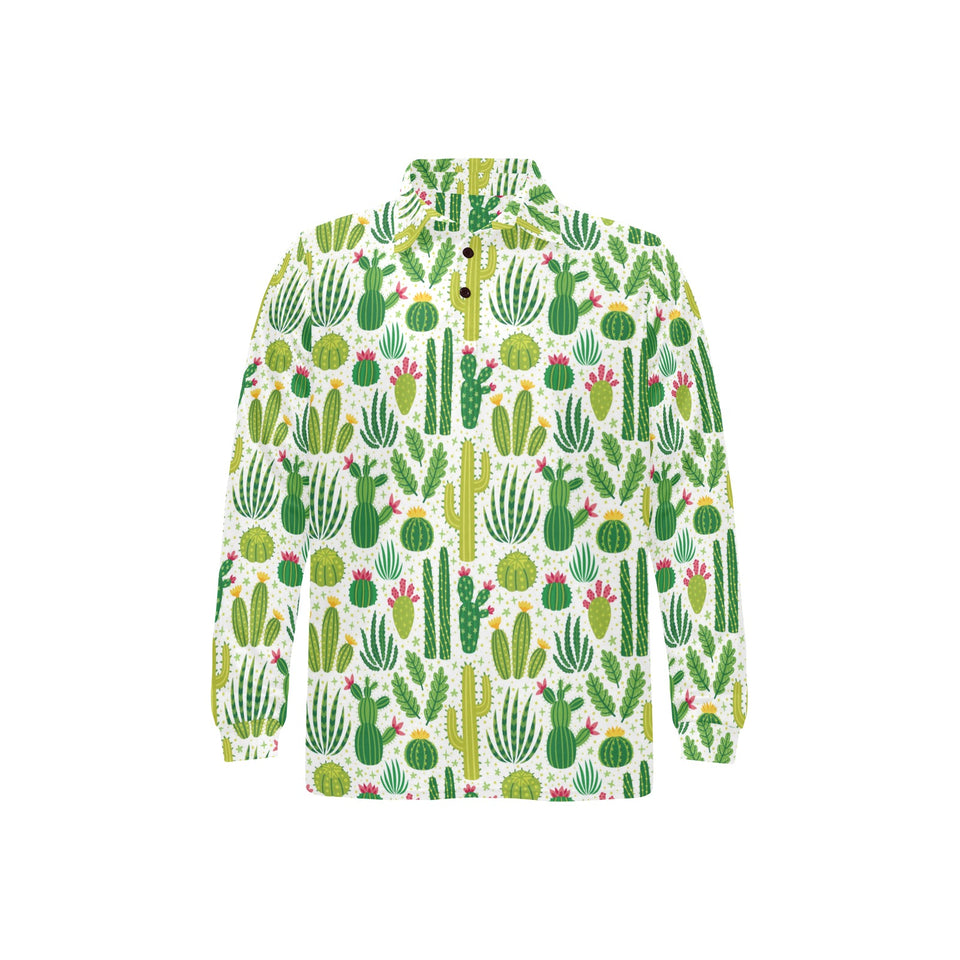 Cactus pattern copy Men's Long Sleeve Polo Shirt