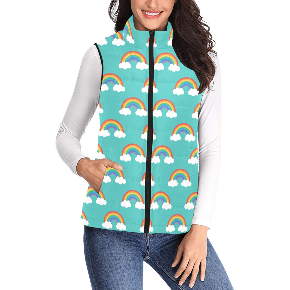 Rainbow pattern green background Women's Padded Vest