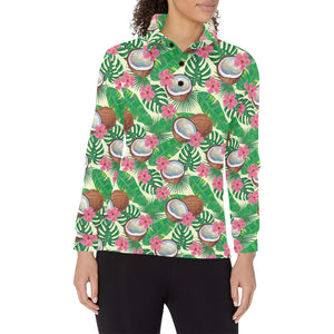 Coconut Pattern Print Design 01 Women's Long Sleeve Polo Shirt
