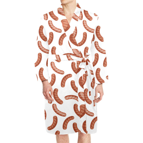 Sausage Pattern Print Design 04 Men's Long Sleeve Belted Night Robe