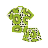 kiwi black dot background Kids' Boys' Girls' V-Neck Short Pajama Set