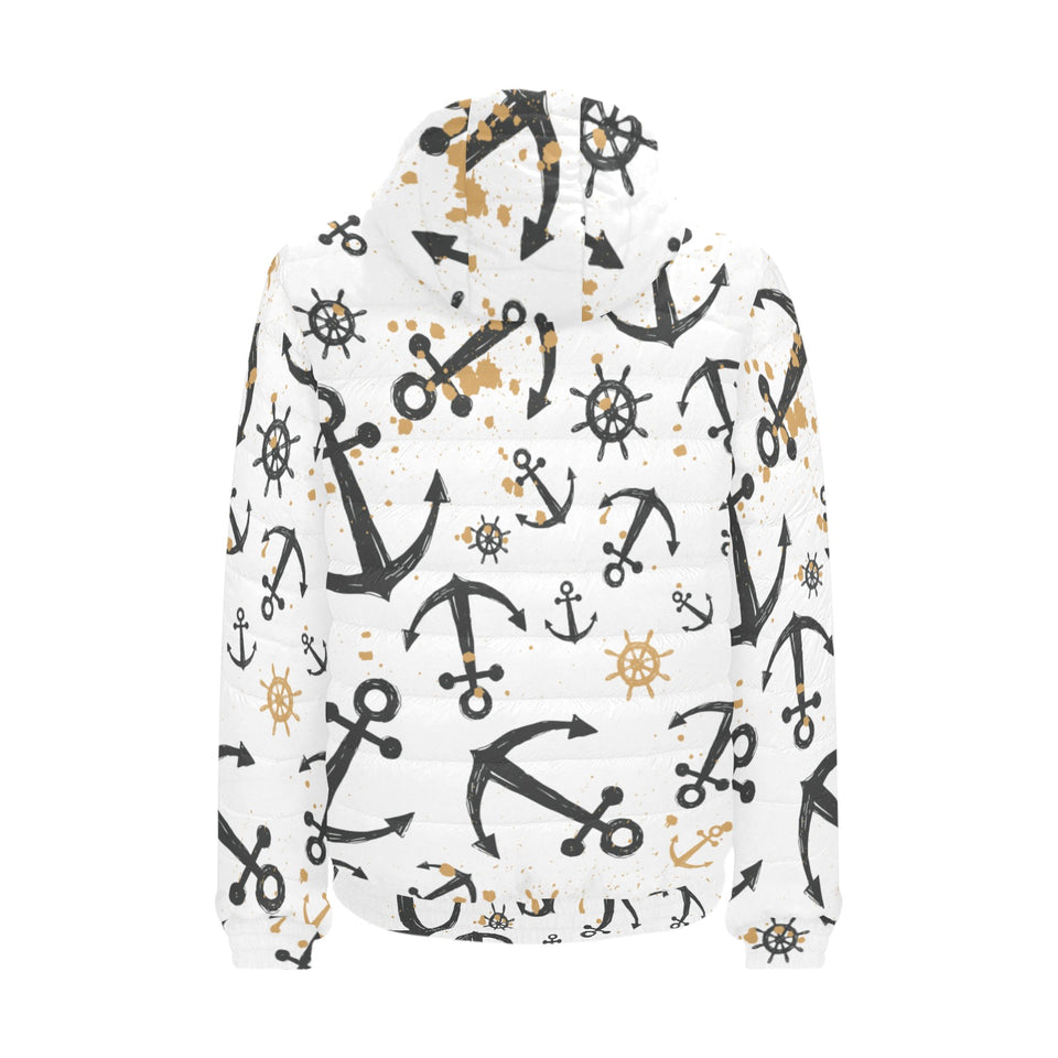 Anchors Rudders pattern Men's Padded Hooded Jacket