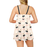 Ostrich Pattern Print Design 05 Chest Sexy Pleated Two Piece Swim Dress