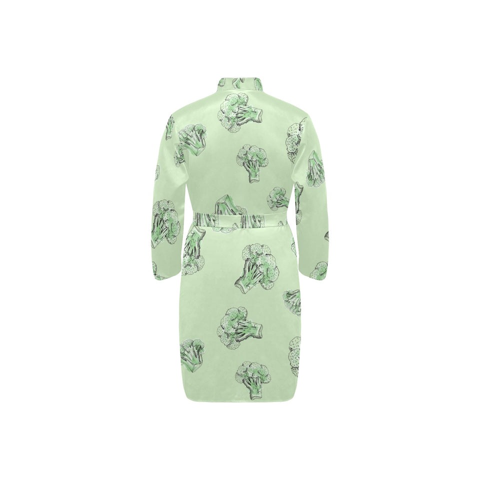 broccoli sketch pattern Men's Long Sleeve Belted Night Robe