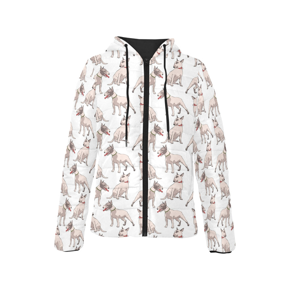 Bull Terrier Pattern Print Design 04 Women's Padded Hooded Jacket