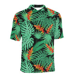 heliconia flower palm monstera leaves black backgr Men's All Over Print Polo Shirt