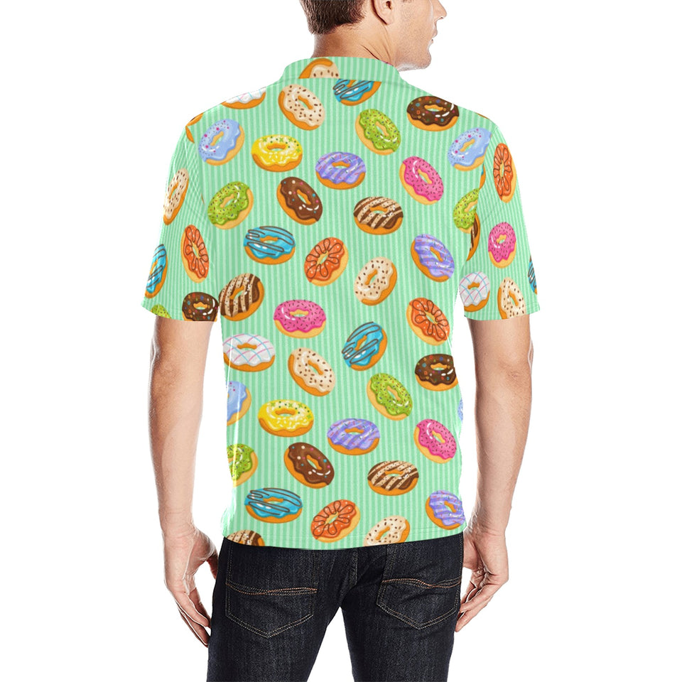 Colorful donut pattern green background Men's All Over Print Polo Shirt