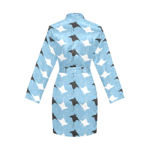 Stingray Pattern Print Design 03 Women's Long Sleeve Belted Night Robe