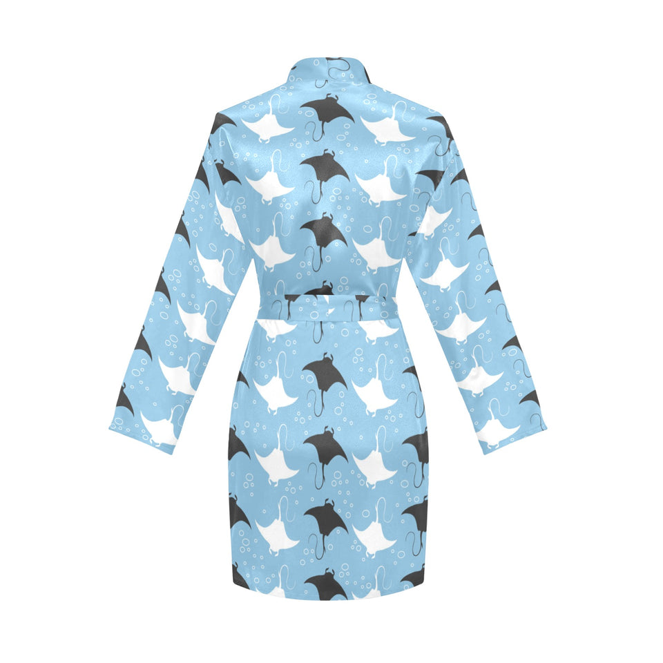 Stingray Pattern Print Design 03 Women's Long Sleeve Belted Night Robe