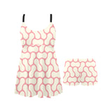 peanuts texture pattern Chest Sexy Pleated Two Piece Swim Dress