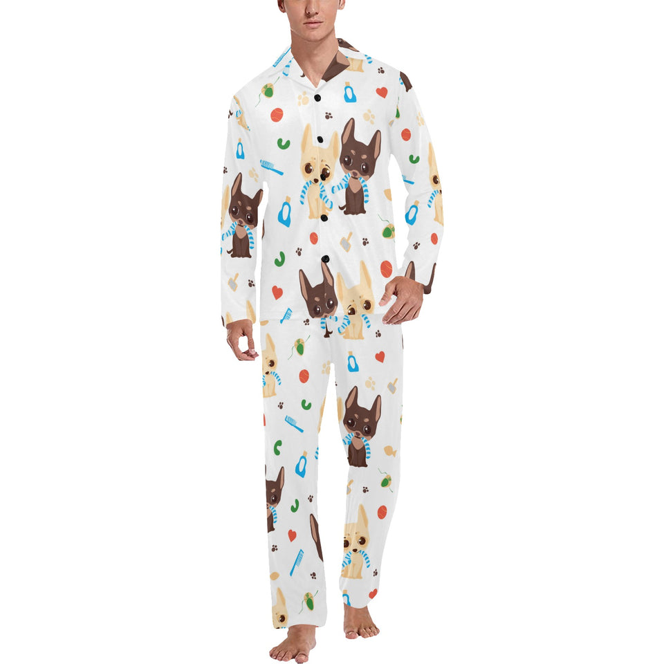 Cute Chihuahua dog pattern Men's Long Pajama Set