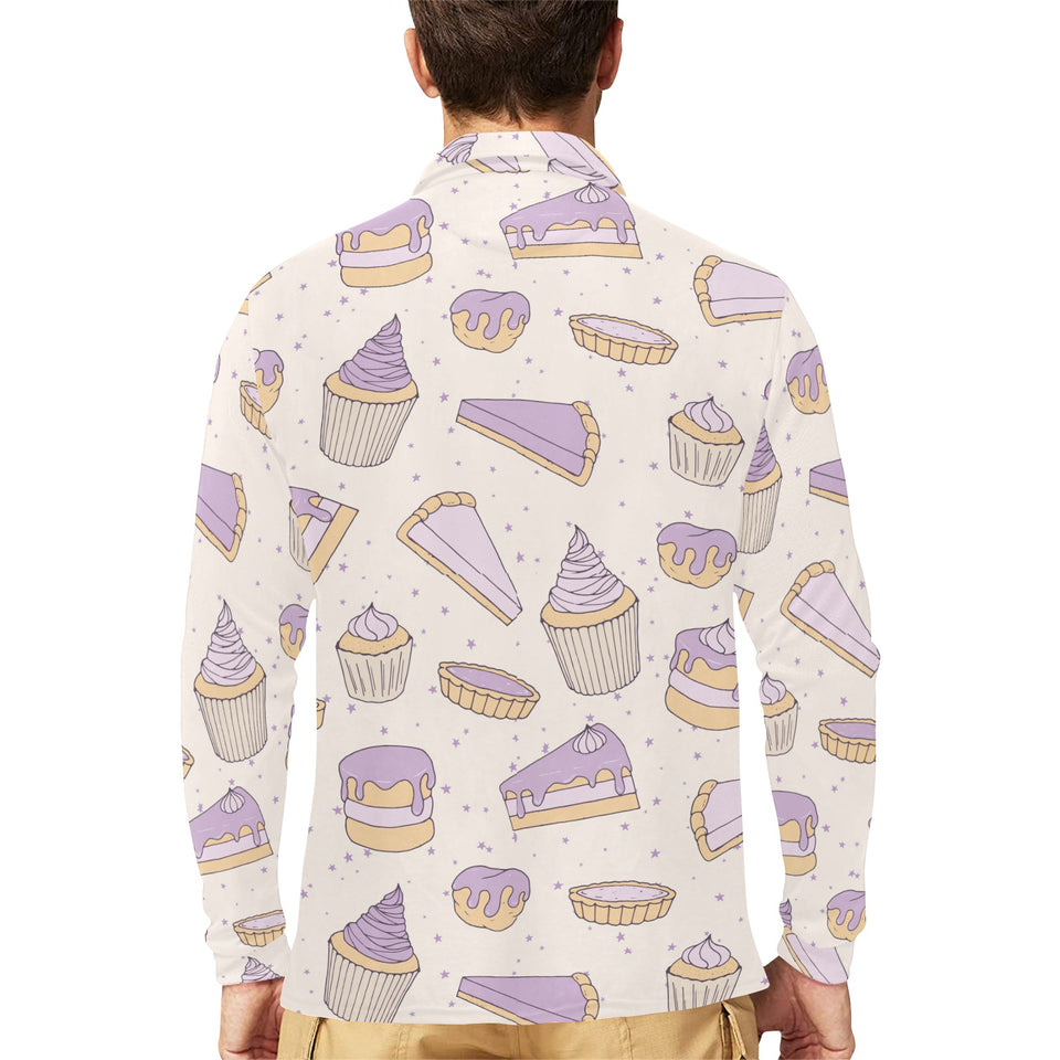 Cakes pies tarts muffins and eclairs purple bluebe Men's Long Sleeve Polo Shirt