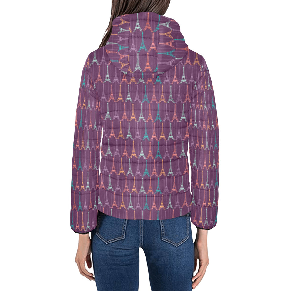 Eiffel Tower Pattern Print Design 05 Women's Padded Hooded Jacket