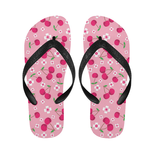 cherry flower pattern pink background Unisex Flip Flops