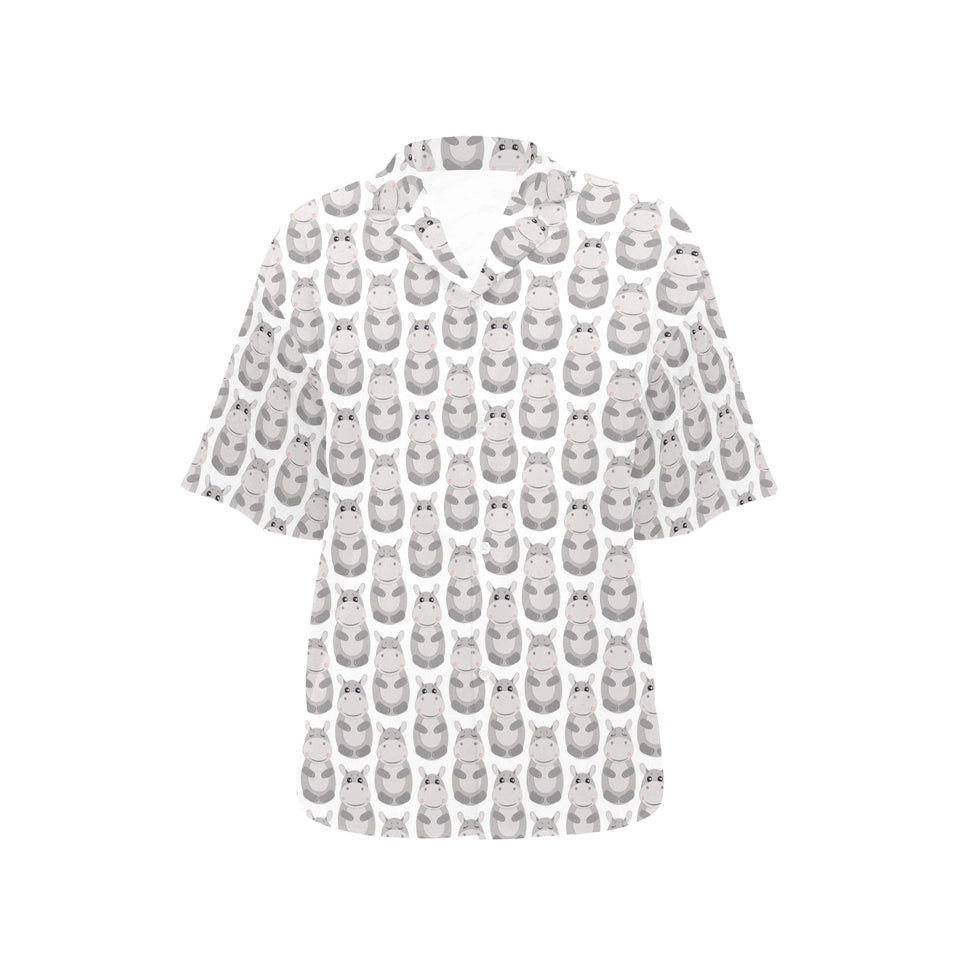 Hippopotamus Pattern Print Design 05 Women's All Over Print Hawaiian Shirt