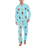 electric guitar pattern light blue background Men's Long Pajama Set