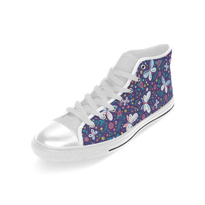 Colorful butterfly flower pattern.eps Men's High Top Canvas Shoes White