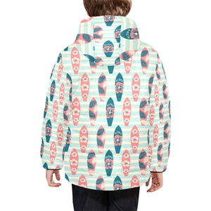 Surfboard Pattern Print Design 02 Kids' Boys' Girls' Padded Hooded Jacket