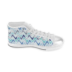 zigzag  chevron blue pattern Women's High Top Canvas Shoes White