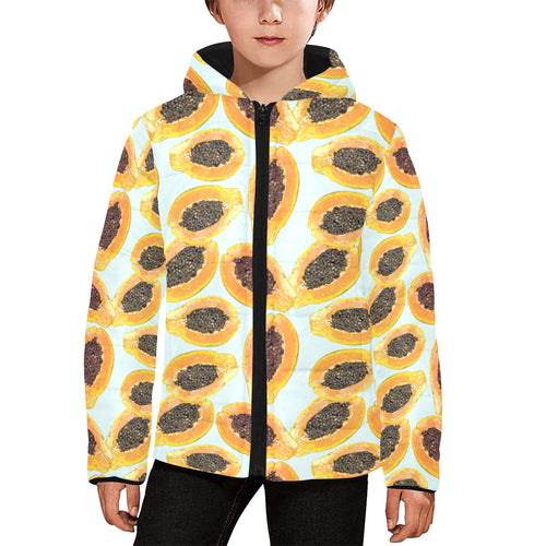 Watercolor papaya pattern Kids' Boys' Girls' Padded Hooded Jacket