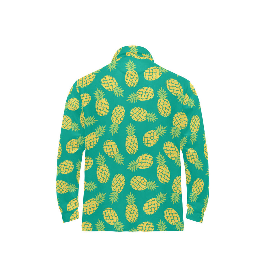 Pineapples pattern green background Men's Long Sleeve Polo Shirt