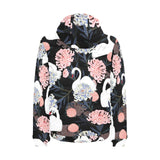 white swan blooming flower pattern Men's Padded Hooded Jacket