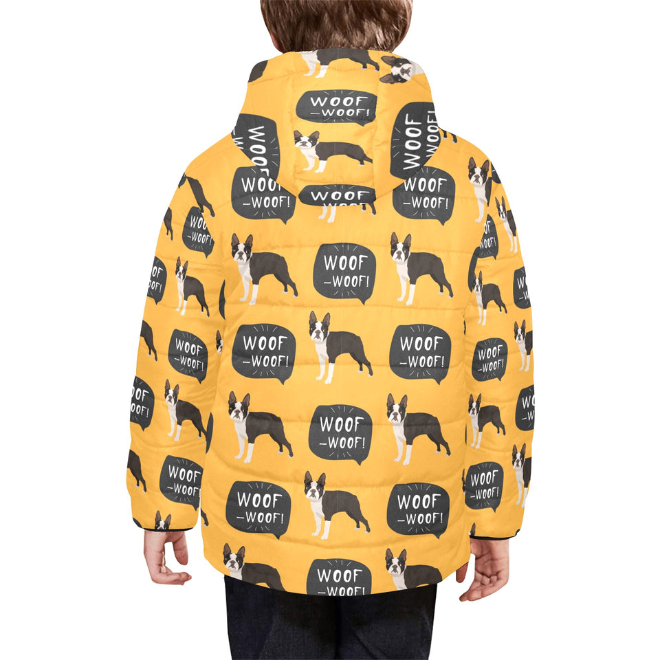 Boston terrier design pattern Kids' Boys' Girls' Padded Hooded Jacket