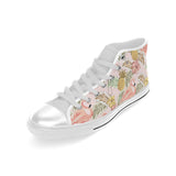 Pink flamingo birds pineapples hibiscus flower pat Men's High Top Canvas Shoes White