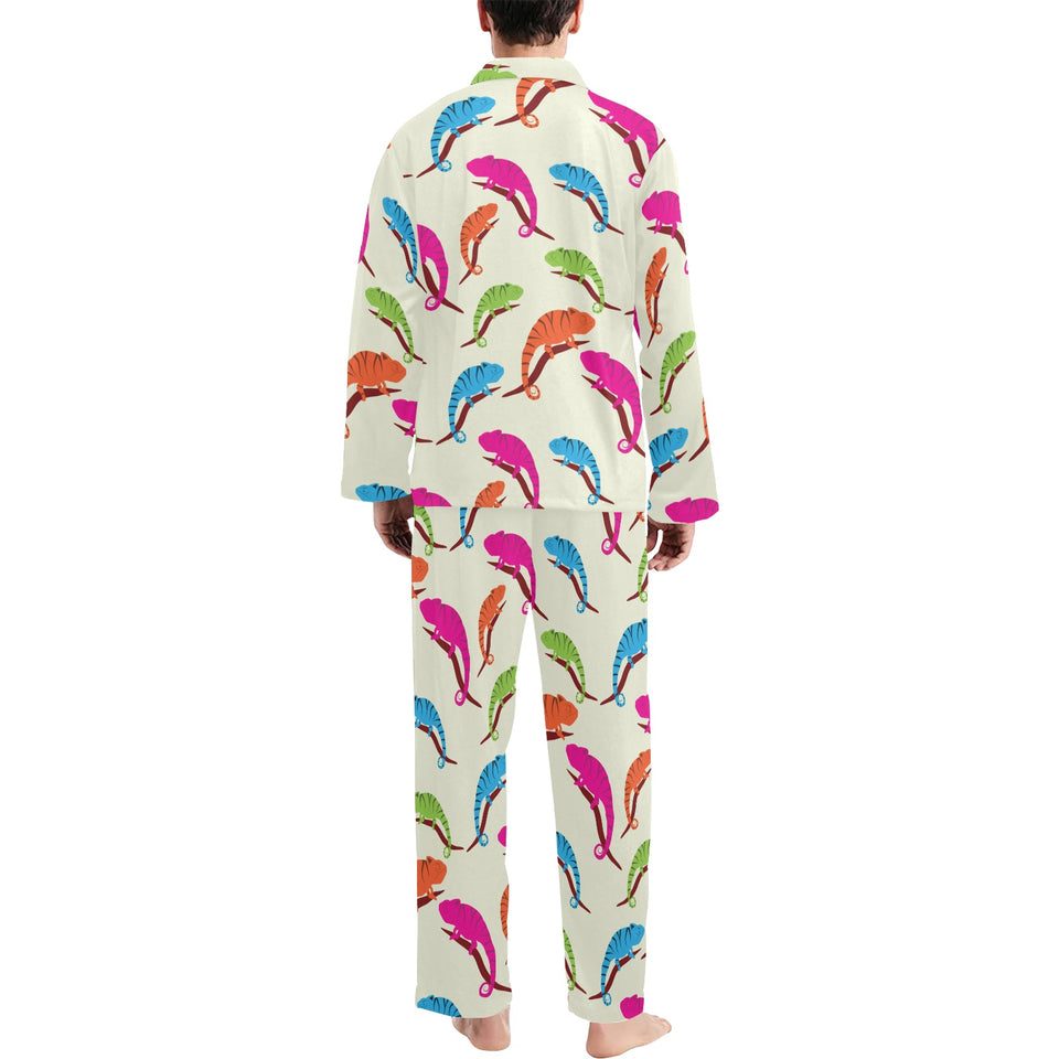 Colorful Chameleon lizard pattern Men's Long Pajama Set