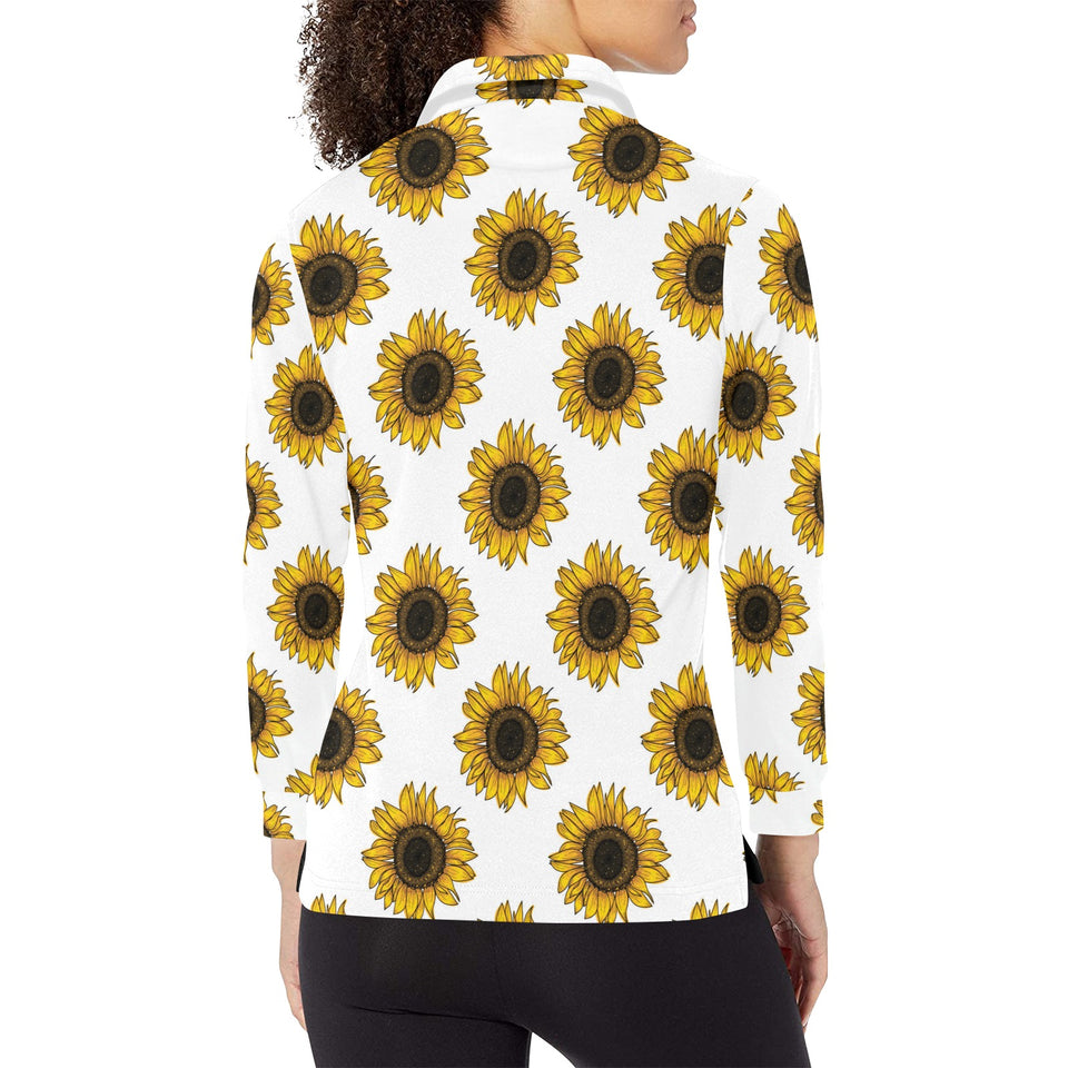 sunflowers design pattern Women's Long Sleeve Polo Shirt