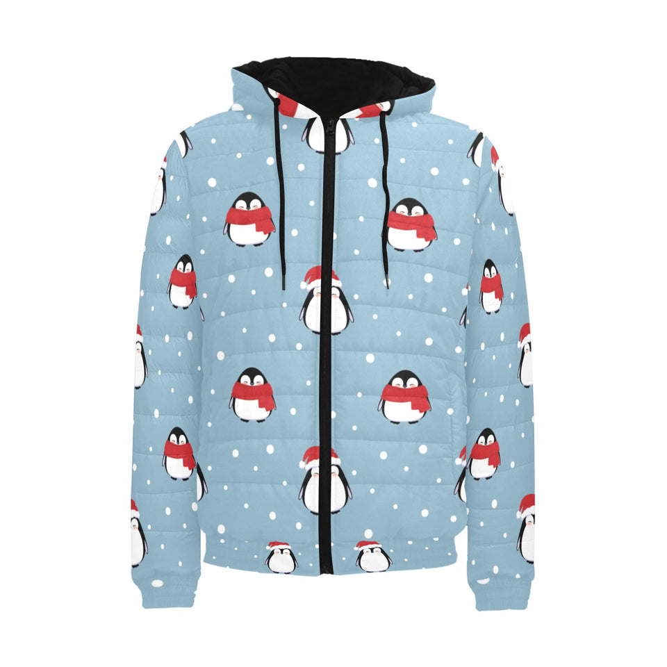 Cute penguin christmas snow pattern Men's Padded Hooded Jacket